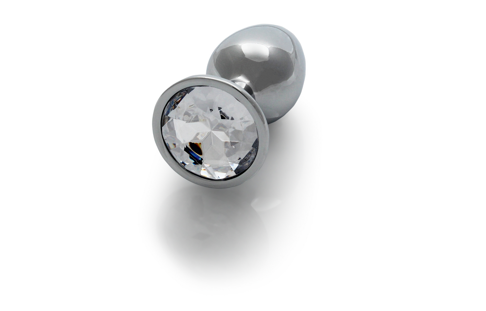 Runder Edelstein Butt Plug - Klein - Silber/Diamant