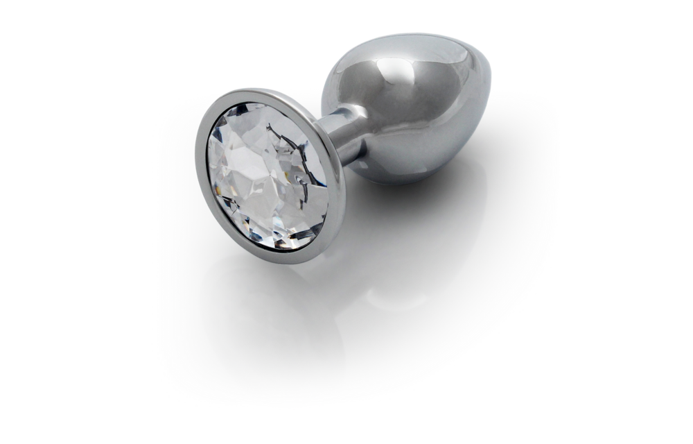 Round Gem Butt Plug - Small - Silver/Diamond