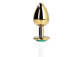 Runder Edelstein-Buttplug 6,9 cm – Gold & Smaragdgrün
