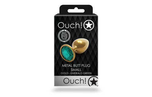 Round Gemstone Butt Plug 6.9 cm - Gold & Emerald Green