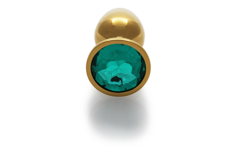 Runder Edelstein-Buttplug 6,9 cm – Gold & Smaragdgrün