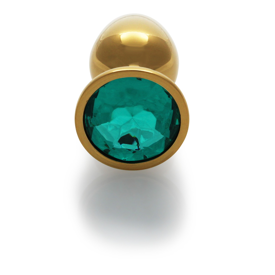 Runder Edelstein-Buttplug 6,9 cm – Gold & Smaragdgrün