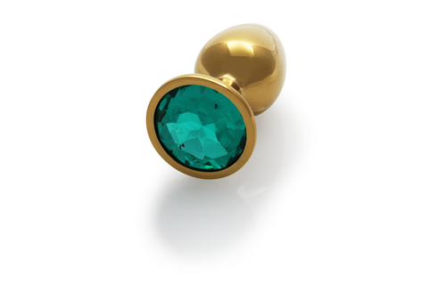 Runder Edelstein-Buttplug 6,9 cm – Gold & Smaragdgrün