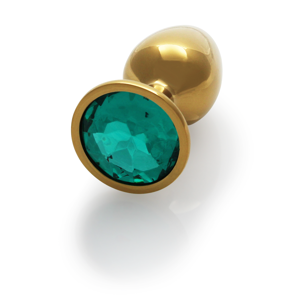 Round Gemstone Butt Plug 6.9 cm - Gold & Emerald Green