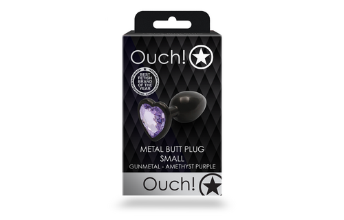 Herzförmiger Edelstein-Buttplug 6,9 cm – Luxuriöses Gunmetal in Lila