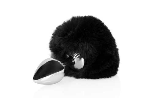 Bunny Tail with Metal Butt Plug - Black