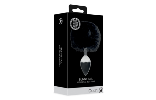 Hasen Schwanz mit Metall Butt Plug - Schwarz