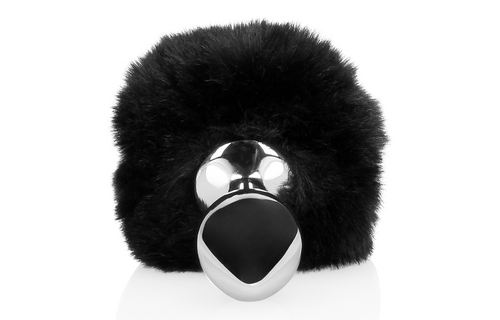 Bunny Tail with Metal Butt Plug - Black