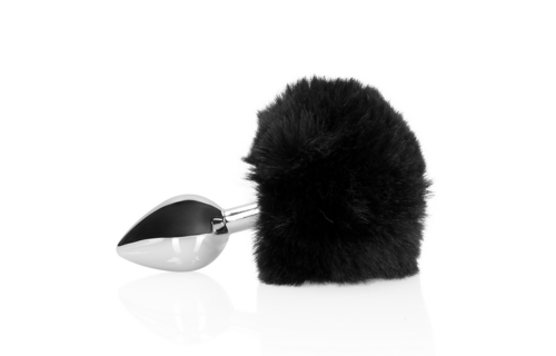 Bunny Tail with Metal Butt Plug - Black