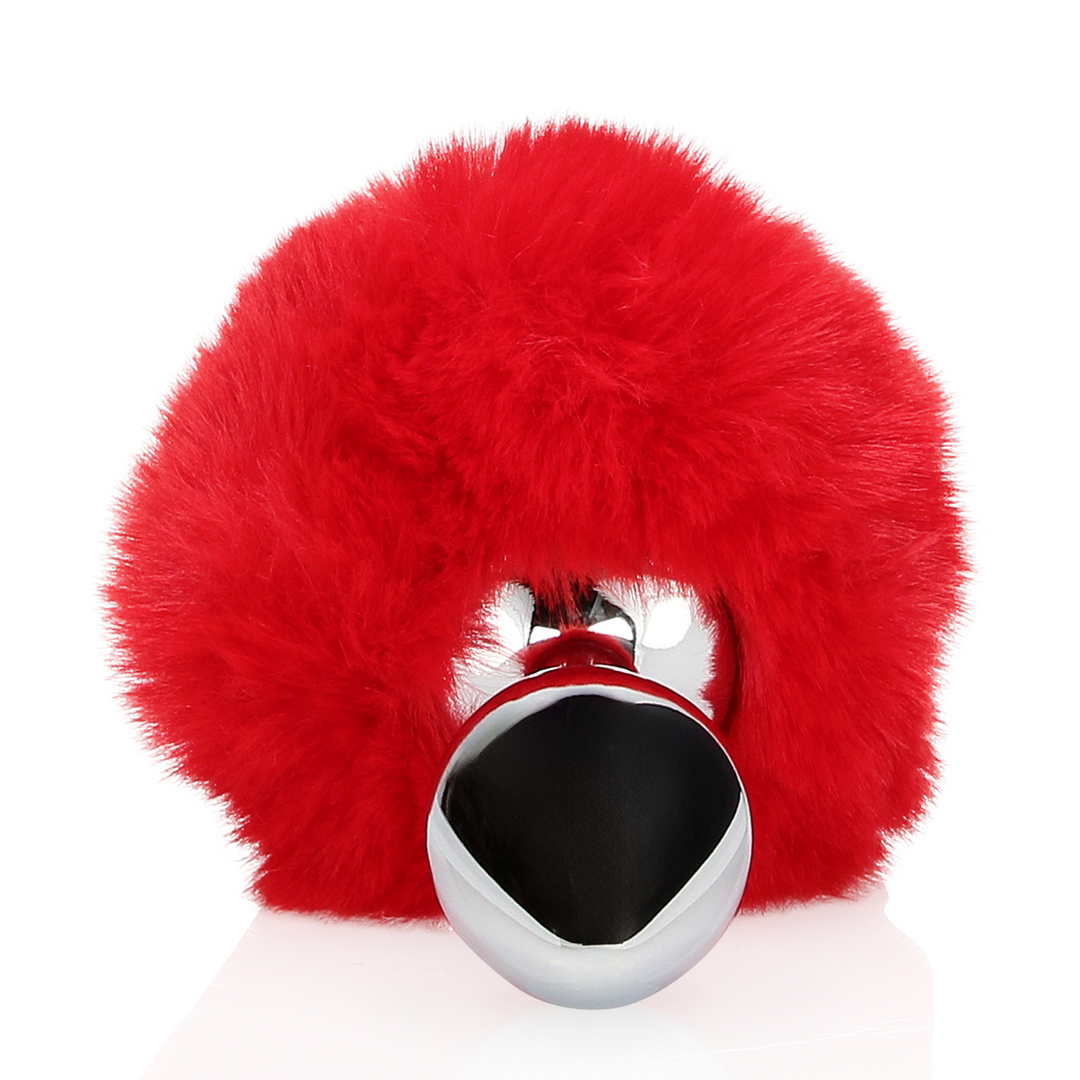 Hasen Schwanz mit Metall Butt Plug - Rot