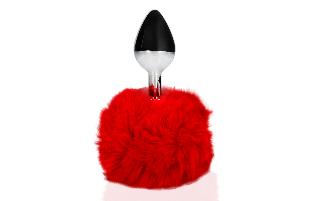 Bunny Tail with Metal Butt Plug - Red