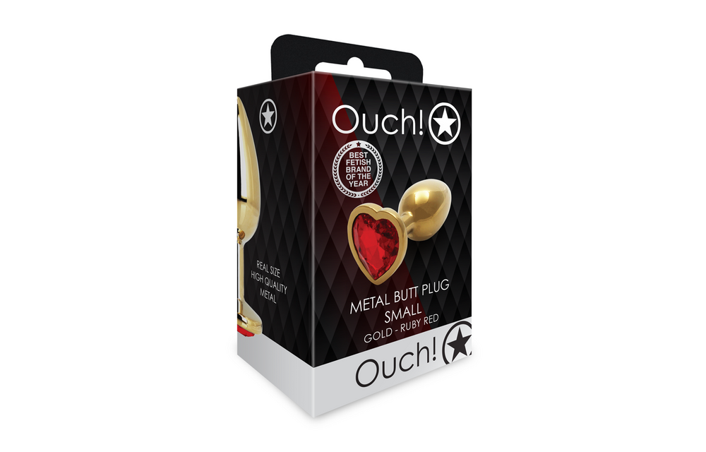 Heart Gem Butt Plug - Small - Gold/Ruby Red