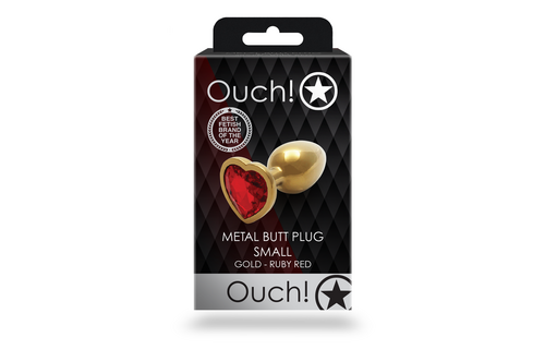 Herz Gem Butt Plug - Klein - Gold/Rubinrot