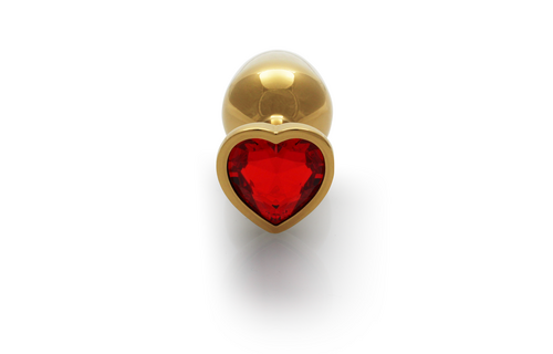 Heart Gem Butt Plug - Small - Gold/Ruby Red