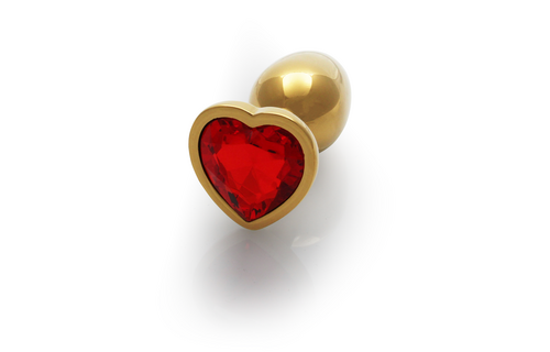 Heart Gem Butt Plug - Small - Gold/Ruby Red