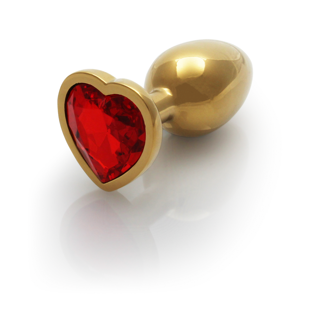 Heart Gem Butt Plug - Small - Gold/Ruby Red
