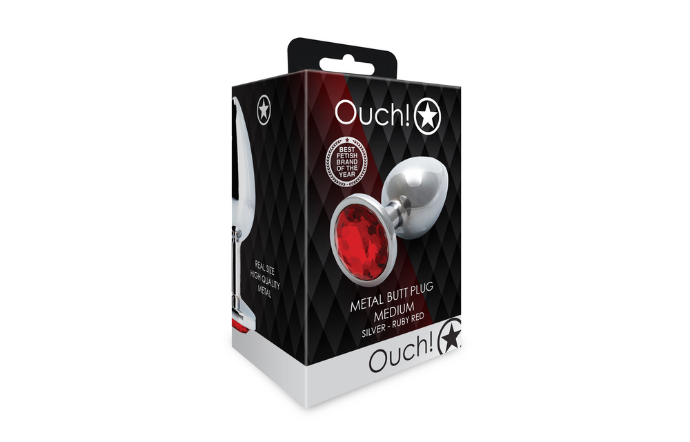 Round Gem Butt Plug - Medium - Silver/Ruby Red