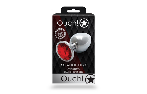 Round Gemstone Butt Plug 8 cm - Silver & Ruby Red