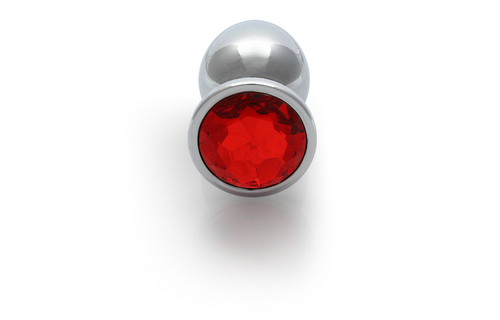 Round Gem Butt Plug - Medium - Silver/Ruby Red