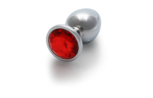 Round Gemstone Butt Plug 8 cm - Silver & Ruby Red