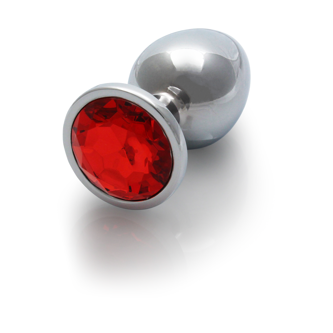 Round Gemstone Butt Plug 8 cm - Silver & Ruby Red