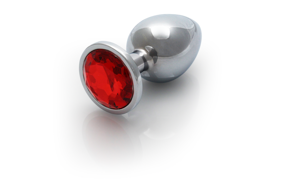 Ronde Edelsteen Butt Plug 8 cm - Zilver & Robijnrood