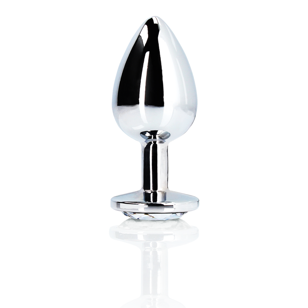 Runder Edelstein-Buttplug 8 cm – Luxus Silber & Diamant