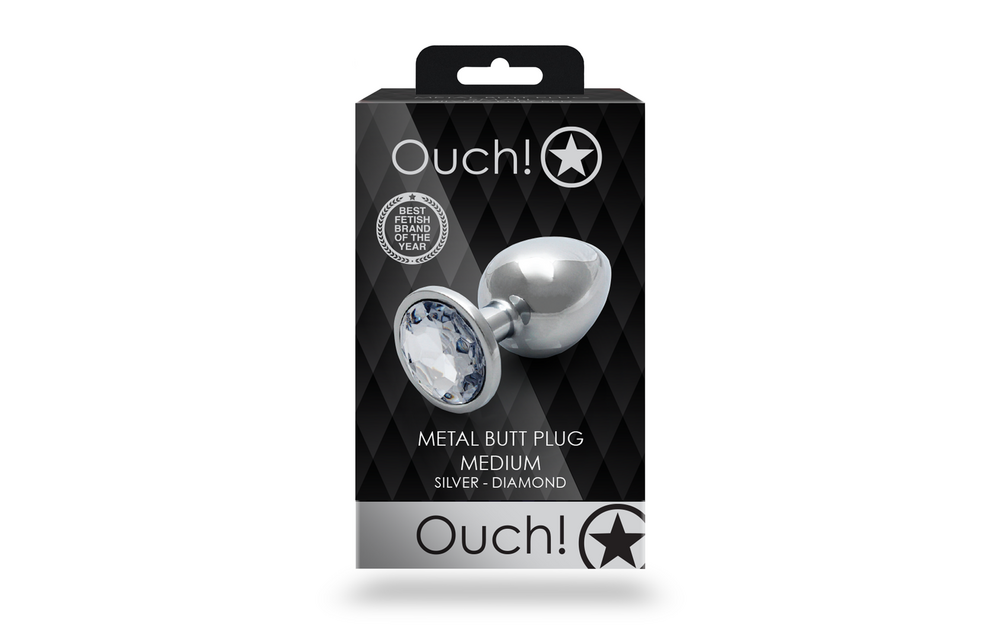 Ronde Gem Butt Plug - Medium - Zilver/Diamant