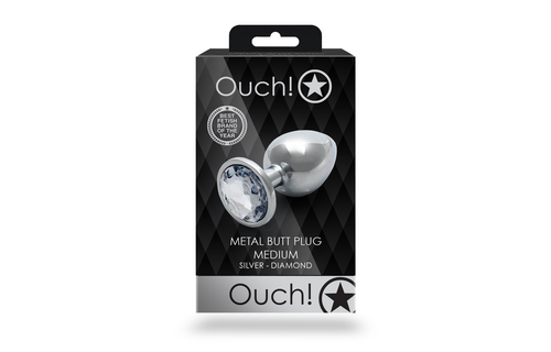 Ronde Gem Butt Plug - Medium - Zilver/Diamant