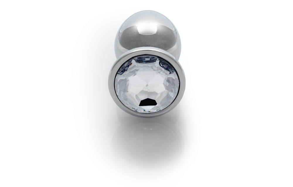 Round Gem Butt Plug - Medium - Silver/Diamond