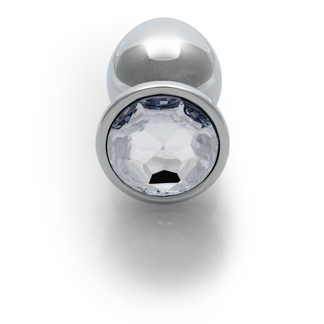 Round Gemstone Butt Plug 8 cm – Luxury Silver & Diamond