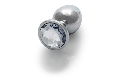 Ronde Edelsteen Butt Plug 8 cm – Luxe Zilver & Diamant