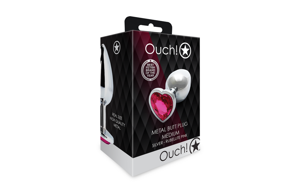 Heart-shaped Gemstone Butt Plug 8 cm - Silver/Rubellite Pink