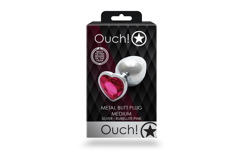 Herzförmiger Edelstein-Buttplug 8 cm – Silber/Rubellirose