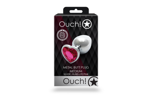 Herzförmiger Edelstein-Buttplug 8 cm – Silber/Rubellirose