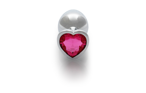 Herzförmiger Edelstein-Buttplug 8 cm – Silber/Rubellirose