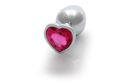 Heart Gem Butt Plug - Medium - Zilver/Rubellite Roze