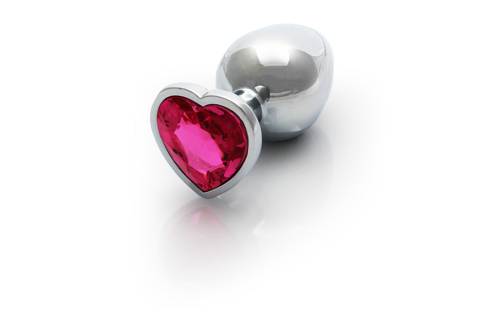 Heart-shaped Gemstone Butt Plug 8 cm - Silver/Rubellite Pink