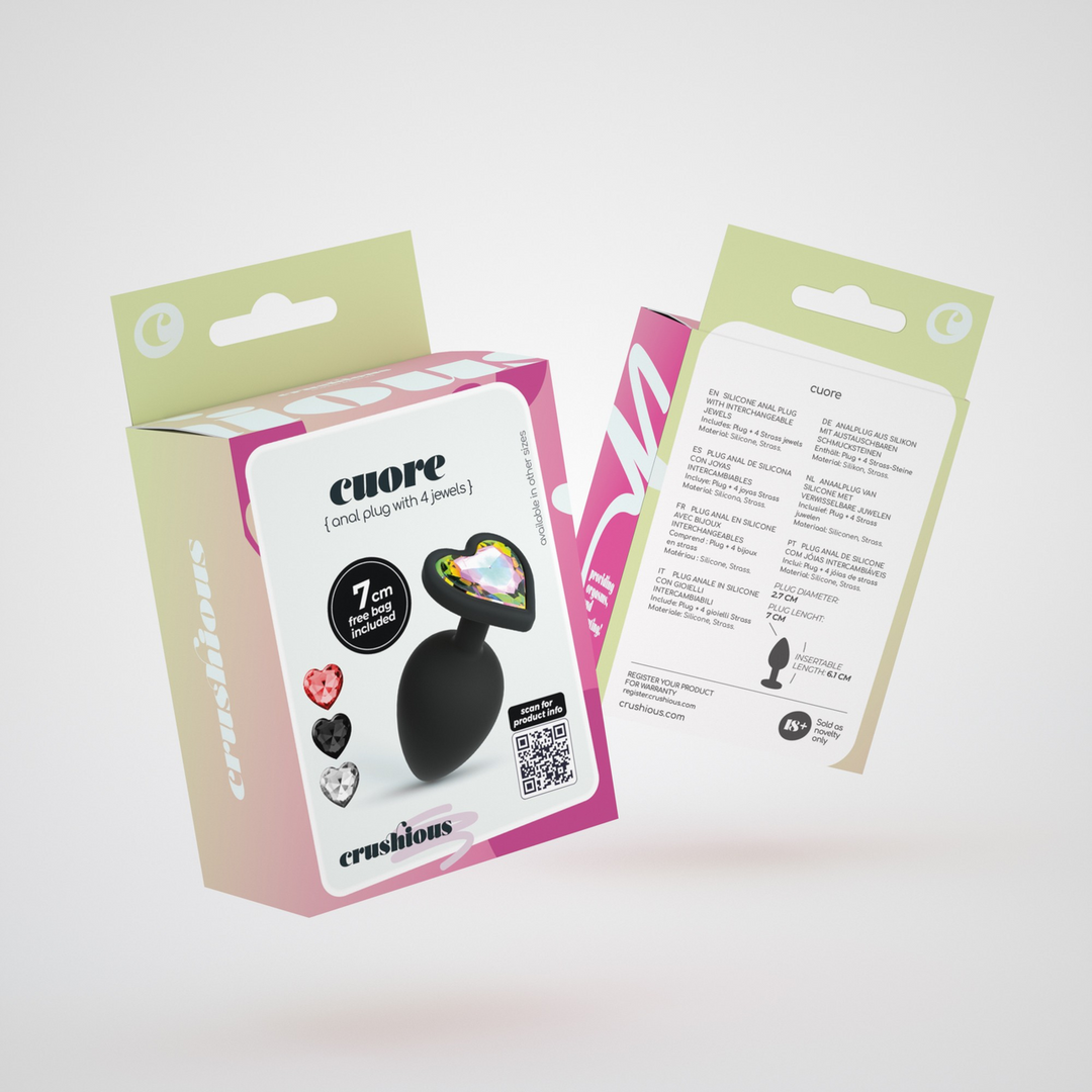 Cuore Anal Plug 7 cm Black with Interchangeable Gemstones