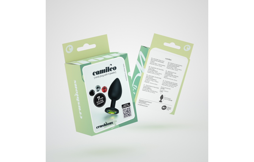 Camileo - Anale Plug met Vier Verwisselbare Edelstenen - Klein - Zwart