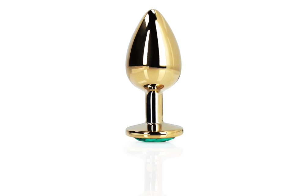 Runder Edelstein-Buttplug 8 cm – Elegantes Gold & Smaragdgrün