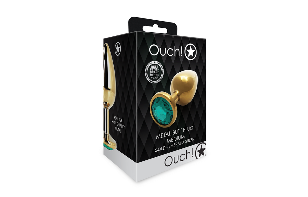 Ronde Gem Buttplug - Medium - Goud/Emerald Groen