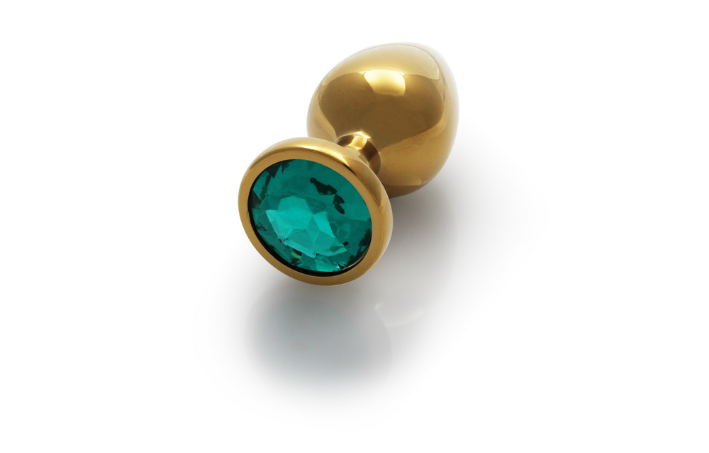 Runder Edelstein-Buttplug 8 cm – Elegantes Gold & Smaragdgrün