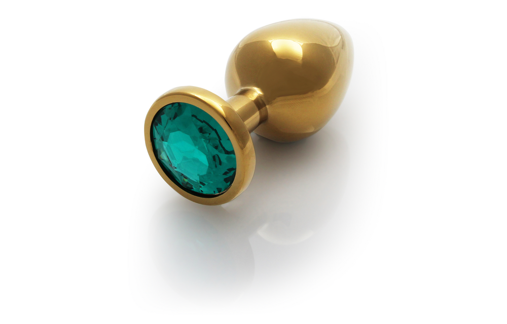 Runder Edelstein-Buttplug 8 cm – Elegantes Gold & Smaragdgrün