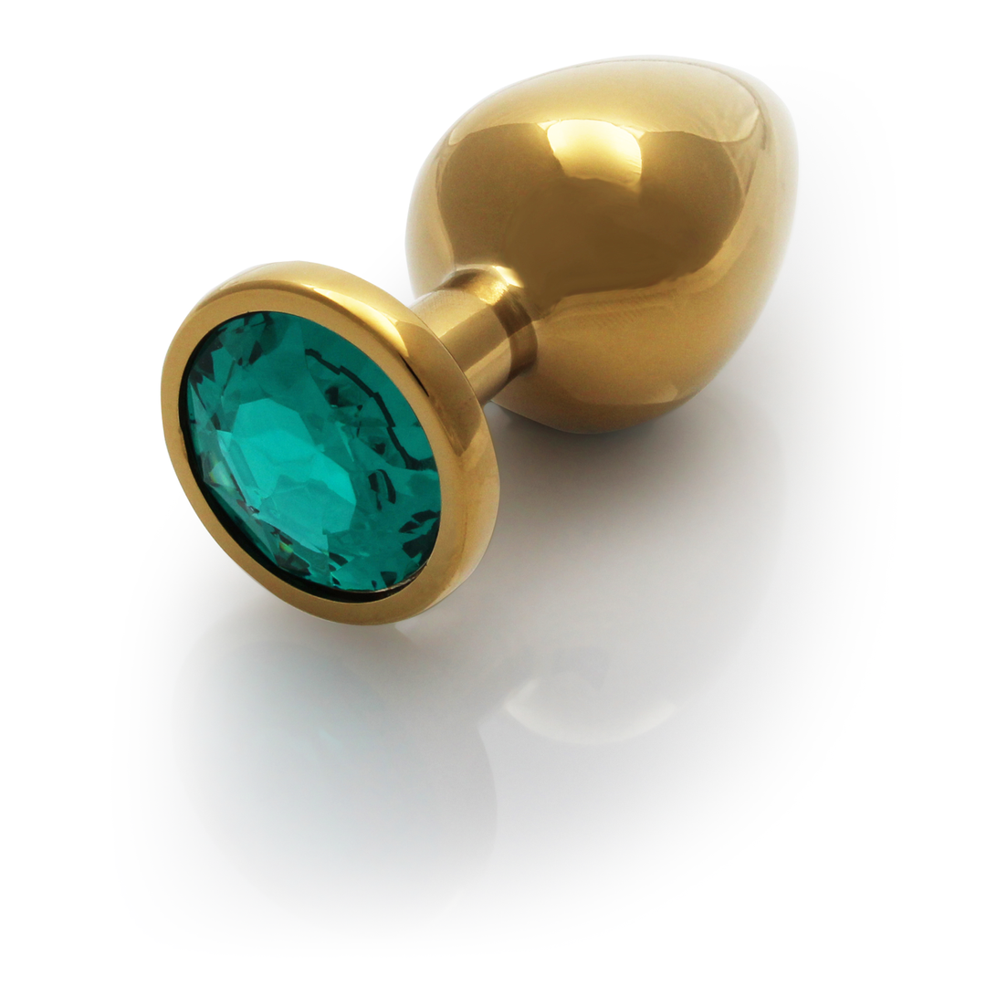 Ronde Gem Buttplug - Medium - Goud/Emerald Groen