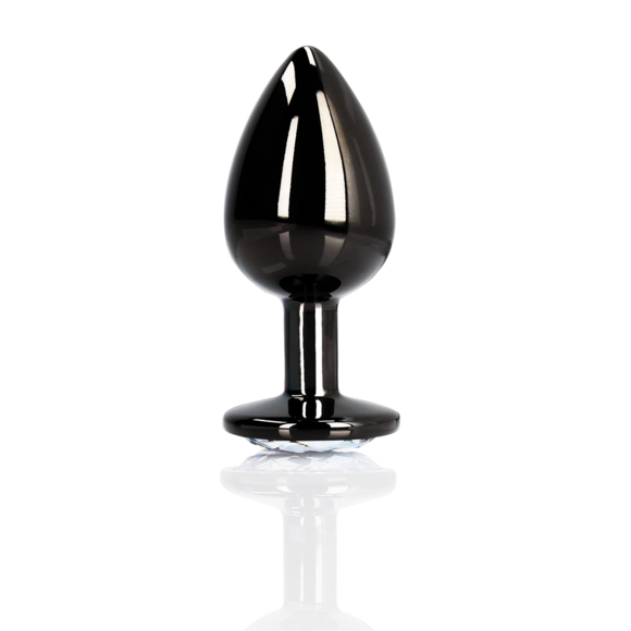 Runder Edelstein-Analplug 8 cm – stilvolles Aluminium in Gunmetal