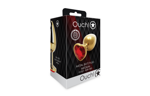 Herz Gem Analplug - Mittel - Gold/Rubinrot