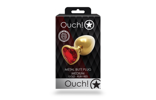 Hartje Gem Buttplug - Medium - Goud/Ruby Rood