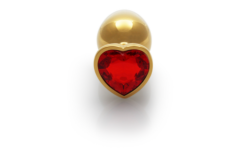 Heart Gem Butt Plug - Medium - Gold/Ruby Red