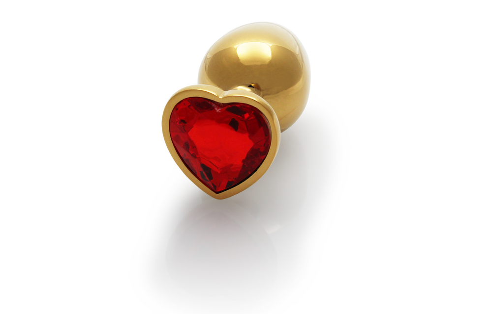 Heart Gem Butt Plug - Medium - Gold/Ruby Red